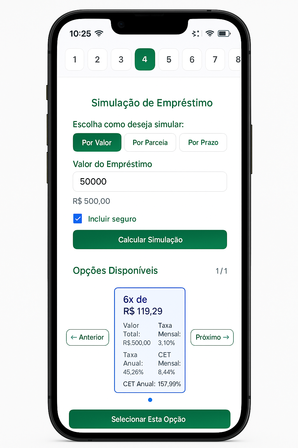 Passo 4 – Opções de parcelas